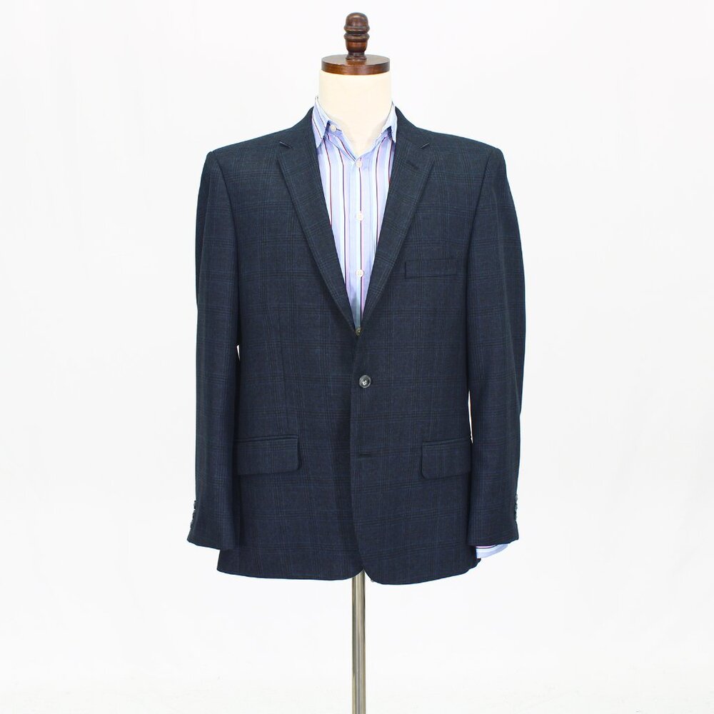 Haggar 46R Navy Check 2-Button Sport Coat Blazer Jacket T772